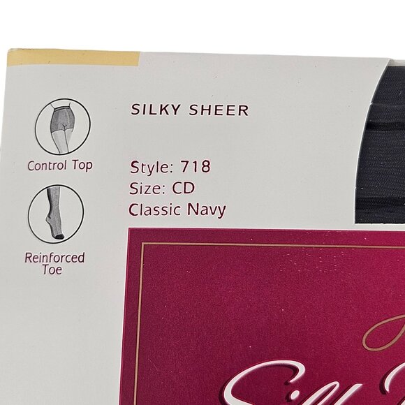 Hanes Silk Reflections Silky Sheer Pantyhose 717 718 Navy Size CD Vintage - Picture 3 of 9
